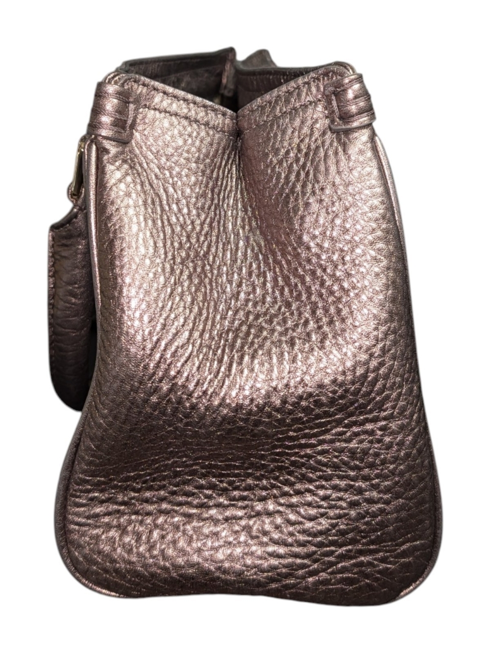 Cole Haan Pewter Metallic Pebbled Leather Handbag Satchel - Picture 6 of 9